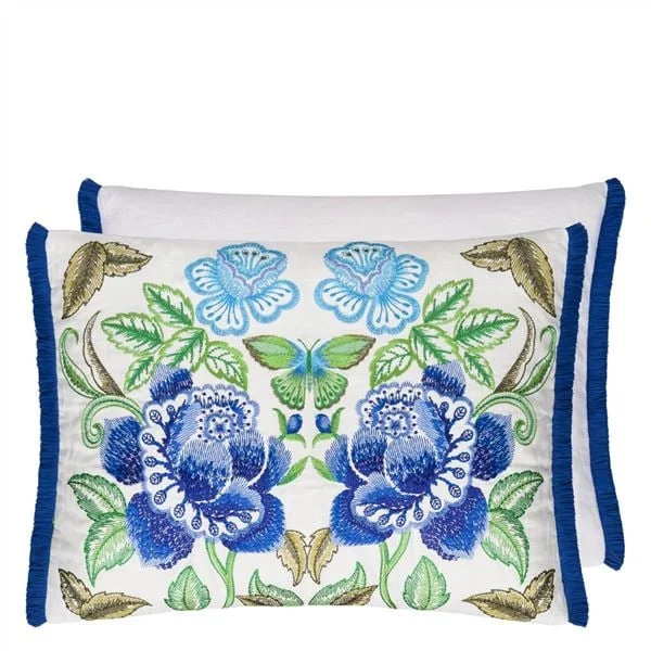 Isabella Cobalt Embroidered Linen Cushion 60 x 45cm