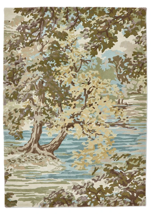 Dywan Beżowo Niebieski z Roślinnym Wzorem – ANCIENT CANOPY FAWN / OLIVE GREEN 146701