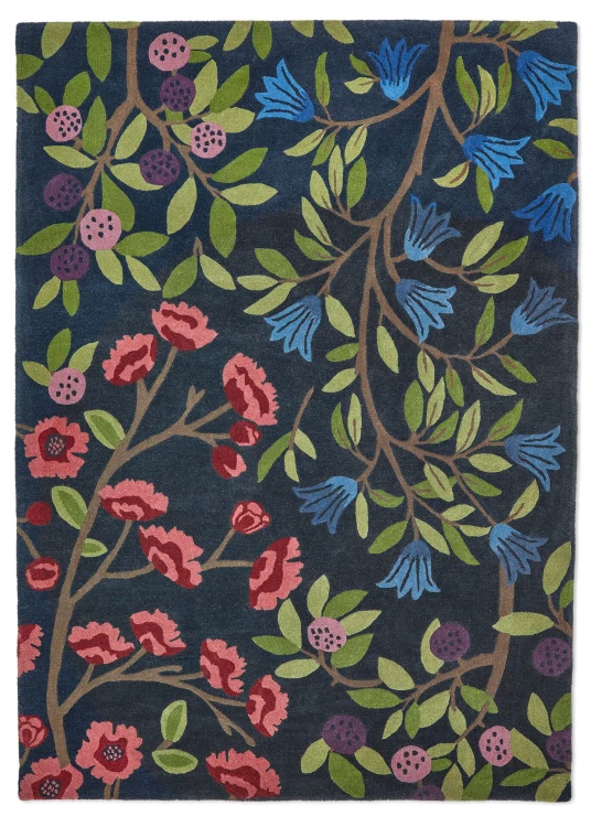 Dywan Kolorowy z Roślinnym Wzorem – FORAGING INDIGO 146618
