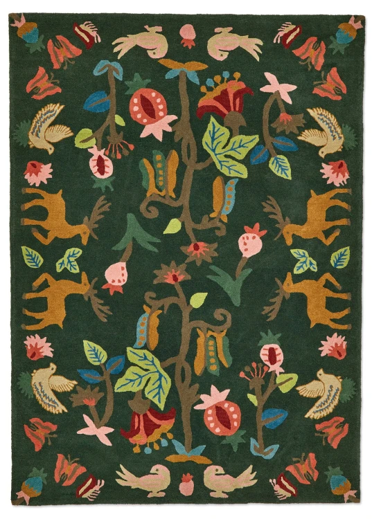 Dywan Kolorowy z Roślinnym Wzorem – FOREST OF DEAN FOREST GREEN 146907