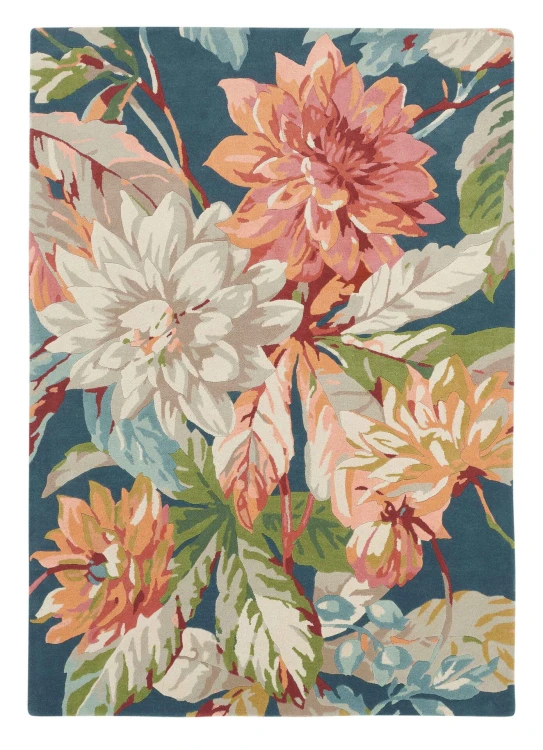 Granatowy Dywan w Kwiaty – DAHLIA ROSEHIP TEAL 050608