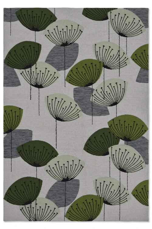 Szaro Zielony Dywan Zewnętrzny w Kwiaty – DANDELION CLOCKS BOTANICAL GREEN 445807