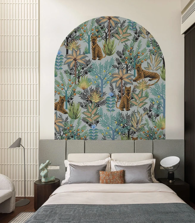 Tapeta w kształcie łuku Arch Gold Tigers Light Blue Wallcolors ARCH-9116