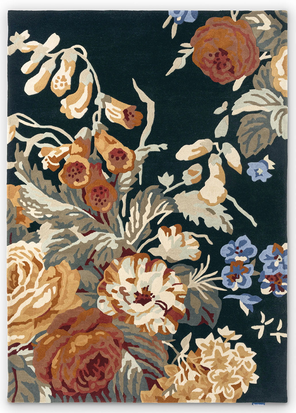 Granatowo Pomarańczowy Dywan w Kwiaty – STAPLETON PARK NAVY BURNT ORANGE 45318