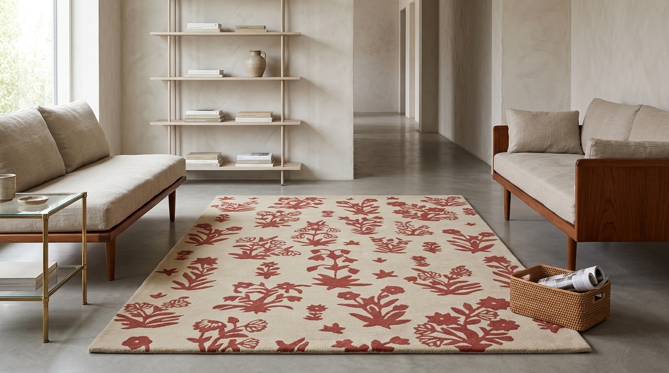 Dywan Beżowo Czerwony z Roślinnym Wzorem – WOODLAND GLADE LINEN / RUSSET BROWN 146801